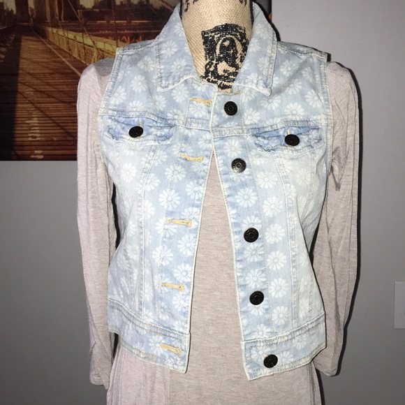Cherokee Jackets & Blazers - Floral button up denim vest